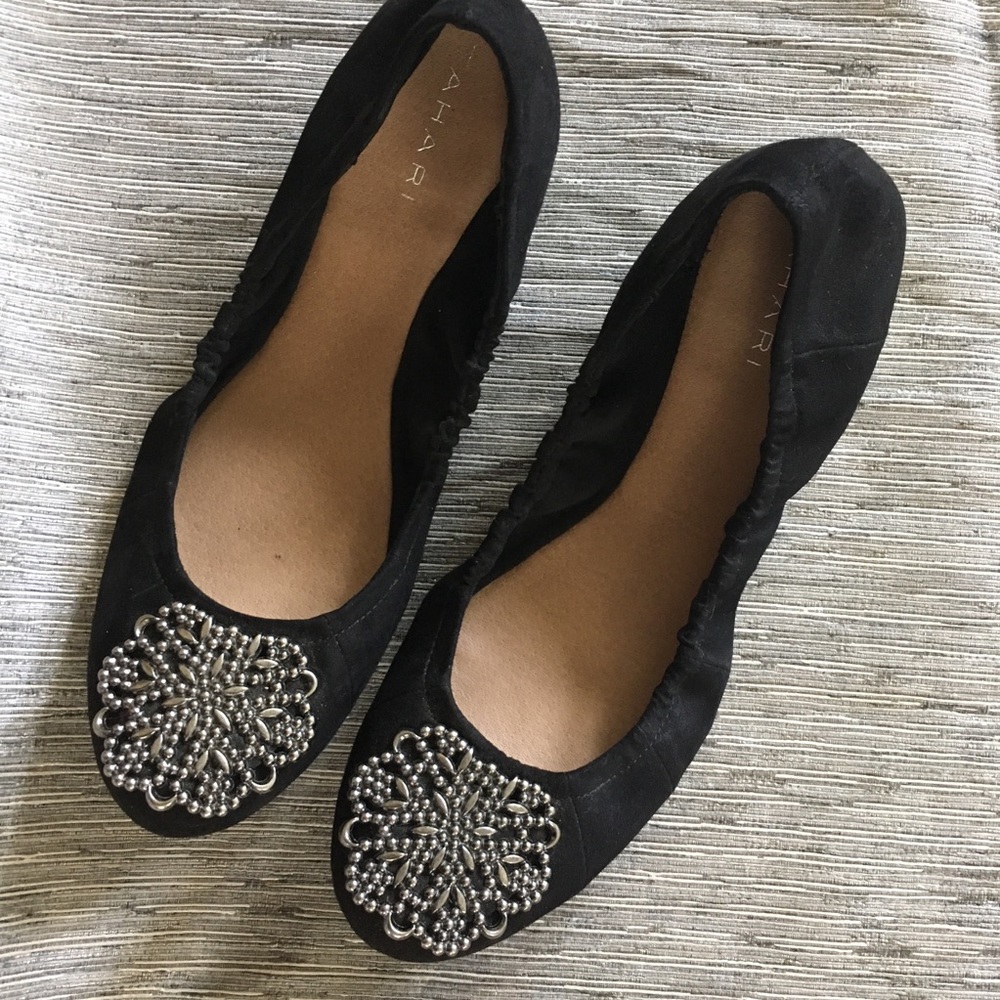 Ellie Tahari 'Valerie' black leather Ballet Flats